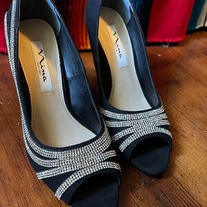 Nina Womens Rylinn True Black Gem Rhinestone Stiletto Heels Sz 7.5